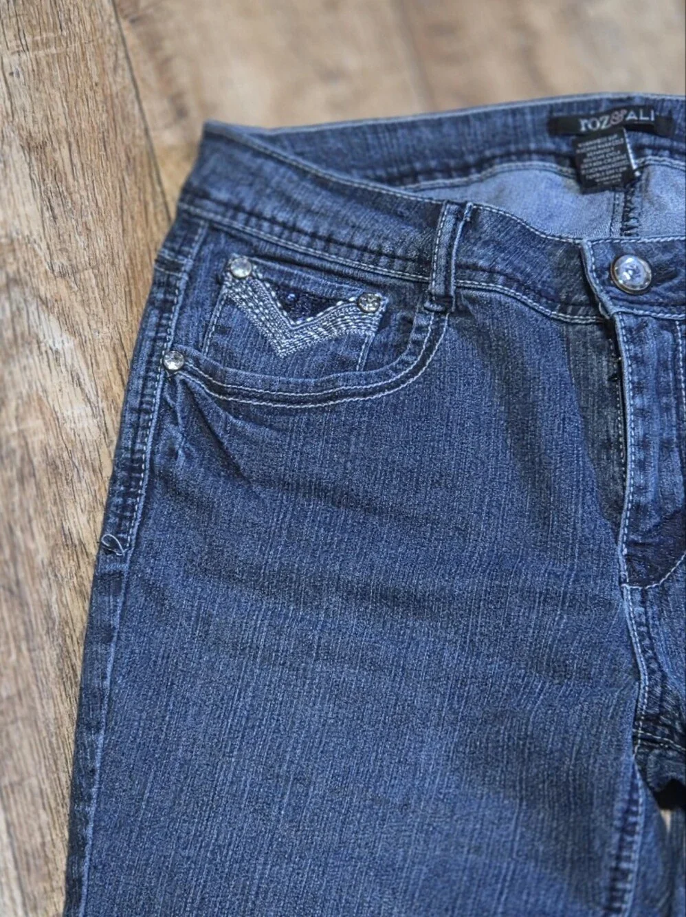 Roz & Ali Rhinestone/sequin Blue Embellished Pocket Jeans